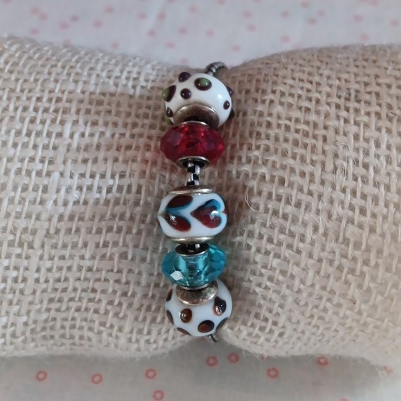 Silver Tone Multi Color Glass Slide Charm Bracelet - Picture 1 of 8
